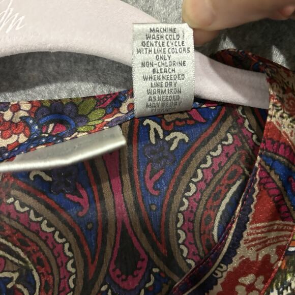 Chicos Silk Blouse Women Sz 2 US 12 Multicolor Paisley Sheer Button Front Classy - Picture 4 of 6